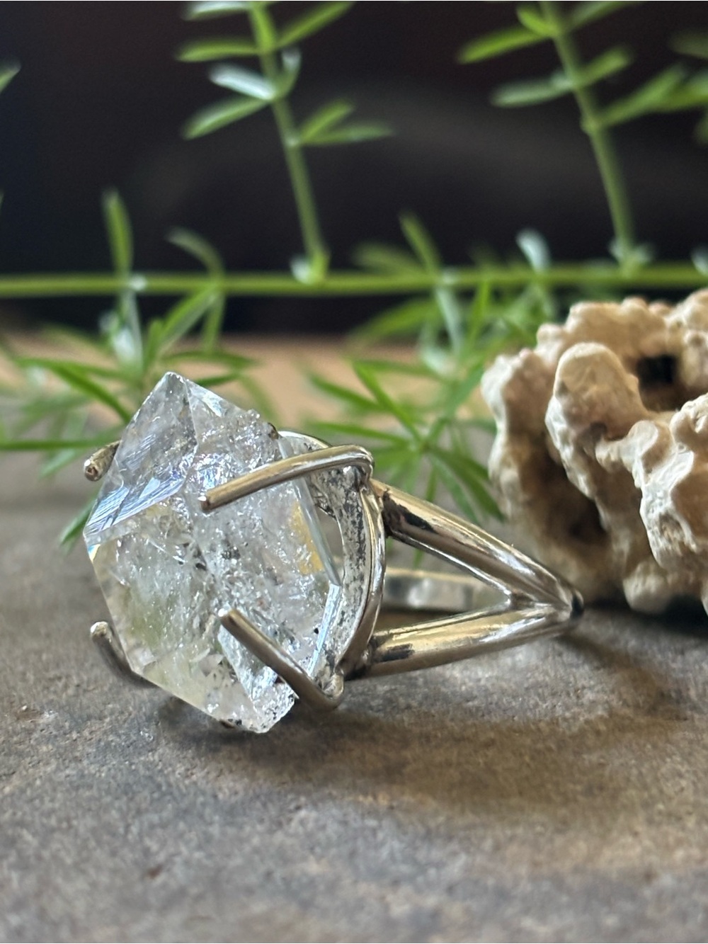 Herkimer Diamond Sterling Silver Prong Ring